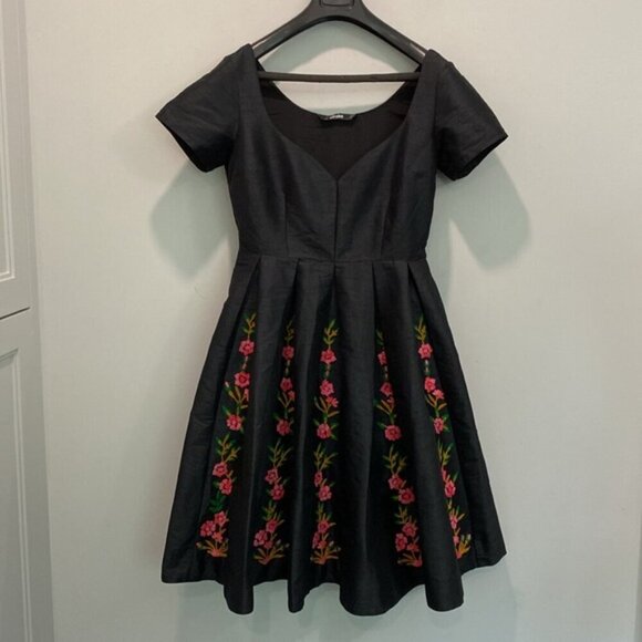 eShakti Floral Embroidery Dupioni Sweetheart Dress - Picture 3 of 16